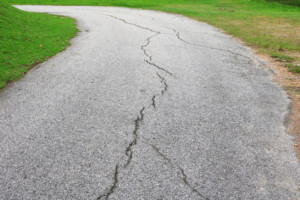 asphalt road cracked. street in public park